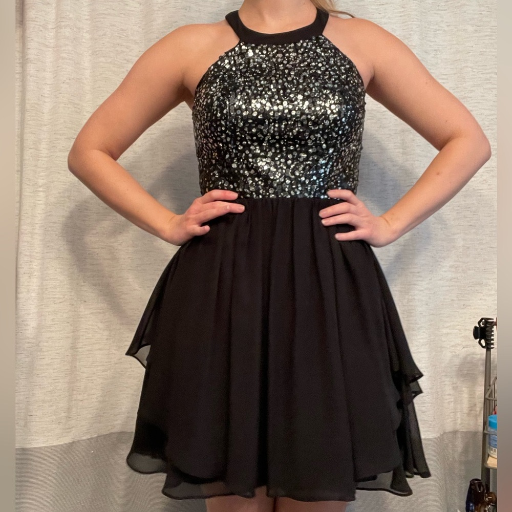 Silver sequin mini dress